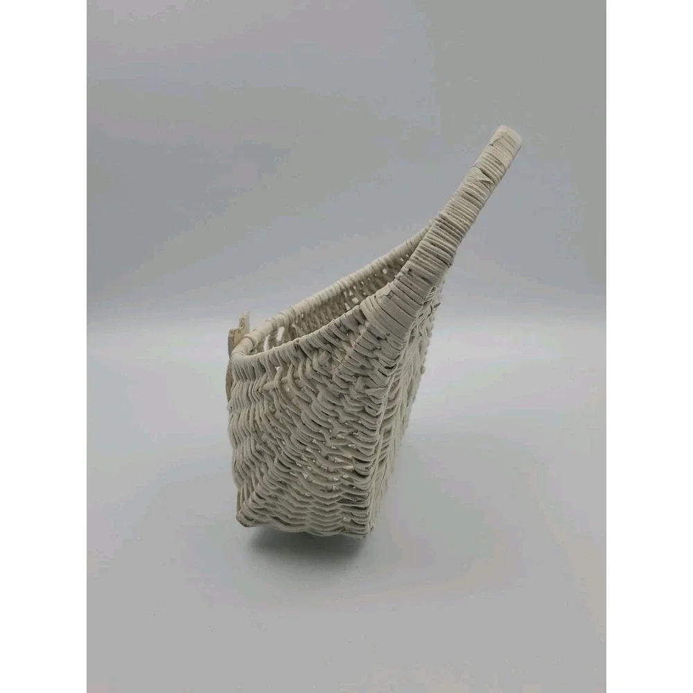 Vintage White Wicker Wall Or Standing Basket Organizer Fruit Mail Holder Rustic